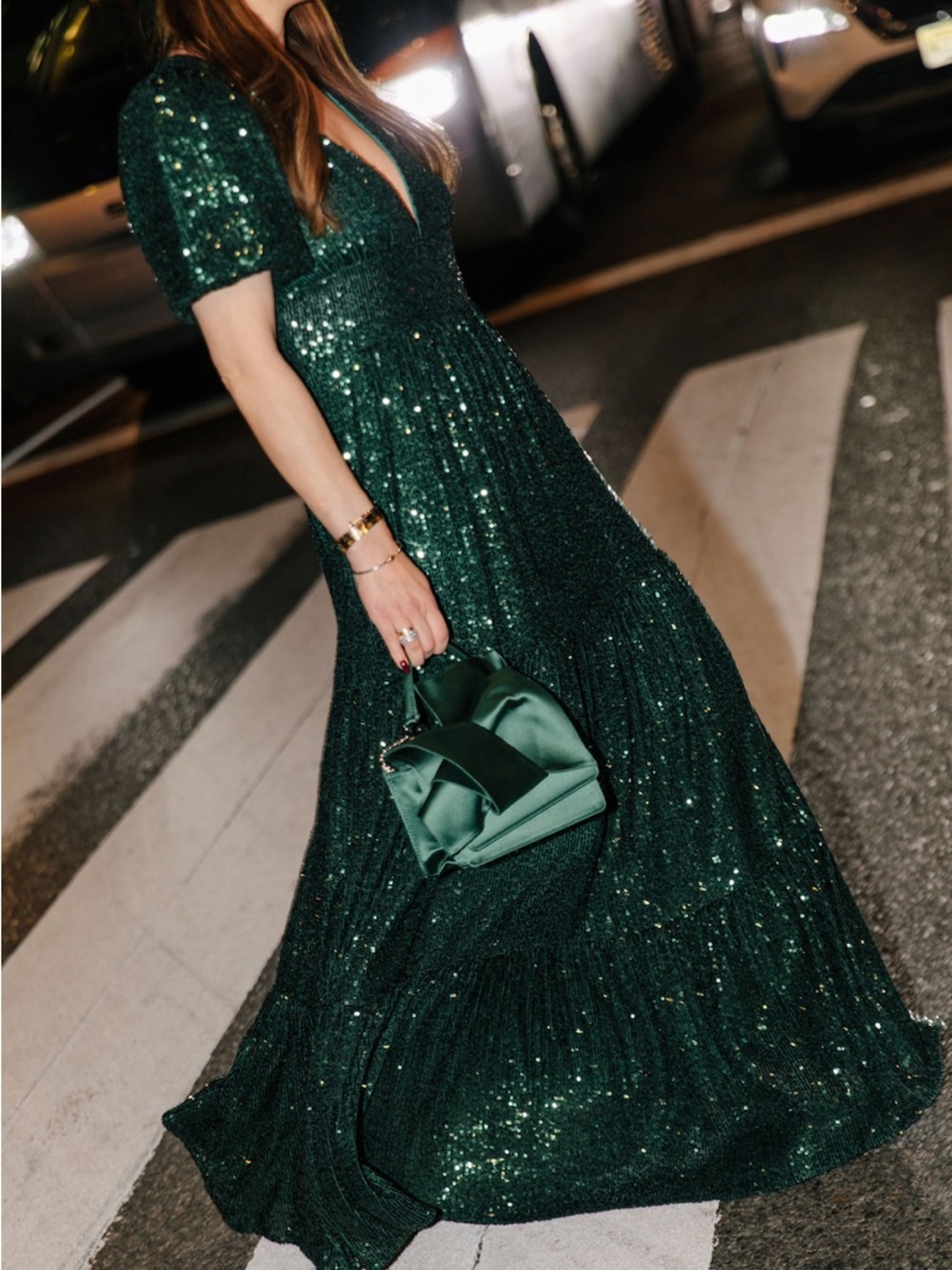 Sail to Sable Emerald Sequin V-Neck Ava Maxi Dress